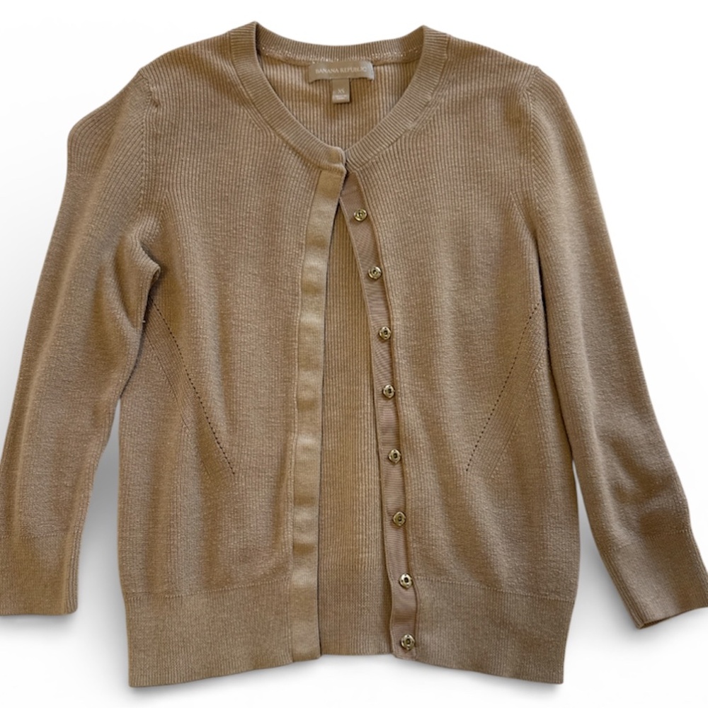 Banana Republic Classic Button-Front Cardigan – Taupe Beige, Size XS